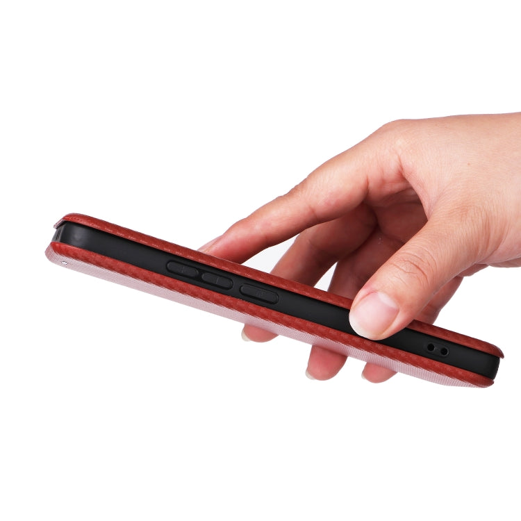 For Redmi K70 Carbon Fiber Texture Flip Leather Phone Case(Brown) - Xiaomi Cases by buy2fix | Online Shopping UK | buy2fix