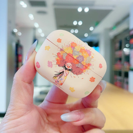 For AirPods Pro Girl Pattern Earbuds Box Frosted TPU Case(Flower) by buy2fix
