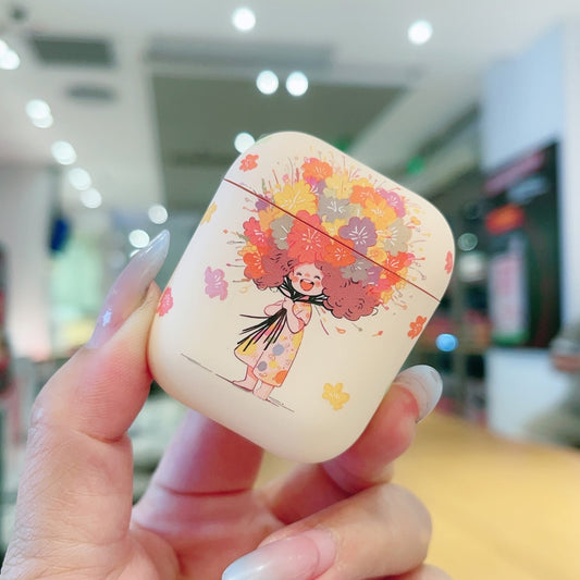 For AirPods 2 / 1 Girl Pattern Earbuds Box Frosted TPU Case(Flower) by buy2fix