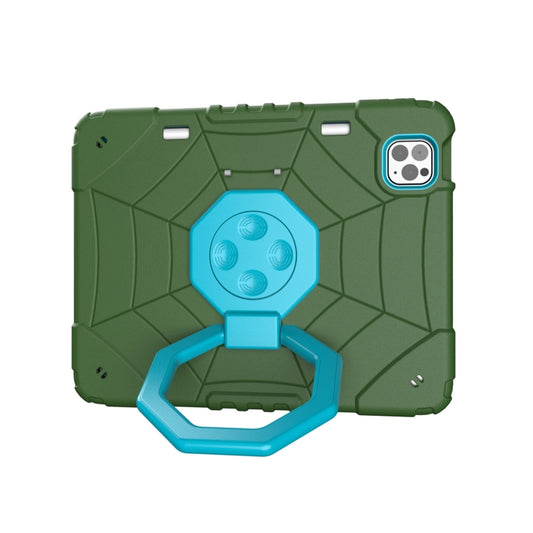 For iPad Pro 11 2022 / 2021 / 2020 Spider Turntable Handle Stress Relief Tablet Case(Army Green Blue) - iPad Pro 11 (2022/2021) Cases by buy2fix | Online Shopping UK | buy2fix