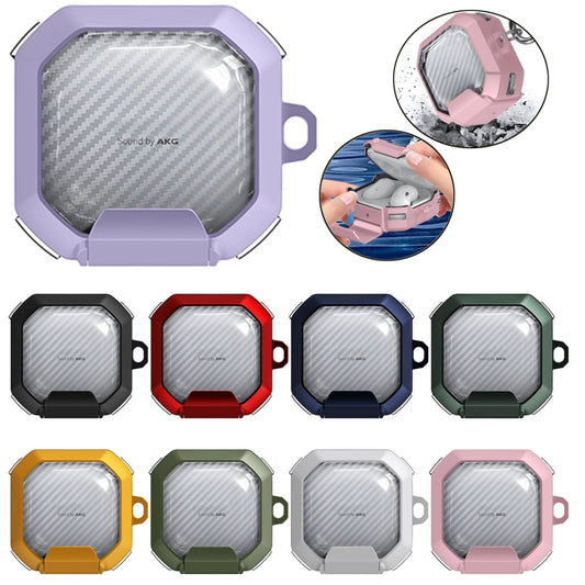 For Samsung Galaxy Buds2 / Live / Pro / FE Transparent Carbon Fiber TPU Hybrid PC Case with Hook & Holder(Apple Green) by buy2fix