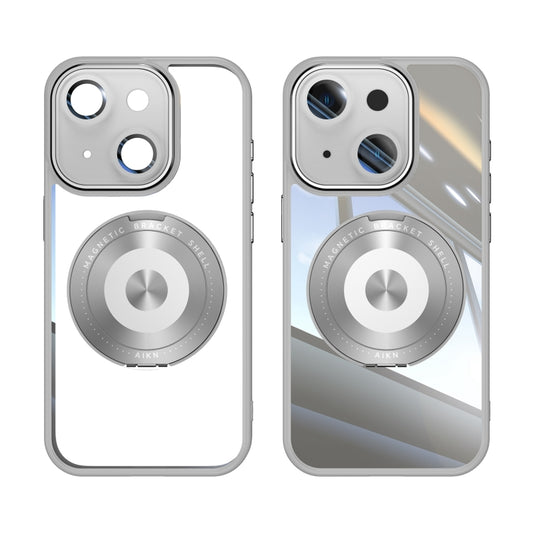 For iPhone 15 360 Holder Magsafe Acrylic Hybrid TPU Phone Case(Grey) by buy2fix