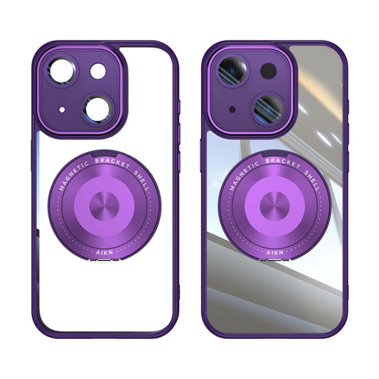 For iPhone 15 360 Holder Magsafe Acrylic Hybrid TPU Phone Case(Purple) by buy2fix