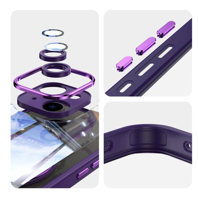 For iPhone 15 360 Holder Magsafe Acrylic Hybrid TPU Phone Case(Purple) by buy2fix