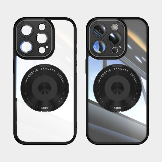 For iPhone 16 Pro Max 360 Holder Magsafe Acrylic Hybrid TPU Phone Case(Black) by buy2fix