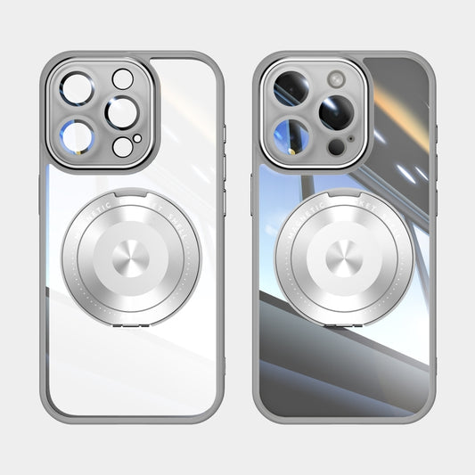 For iPhone 16 Pro Max 360 Holder Magsafe Acrylic Hybrid TPU Phone Case(Grey) by buy2fix