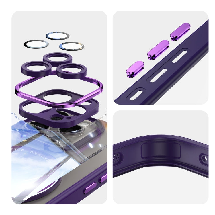 For iPhone 16 Pro Max 360 Holder Magsafe Acrylic Hybrid TPU Phone Case(Purple) by buy2fix