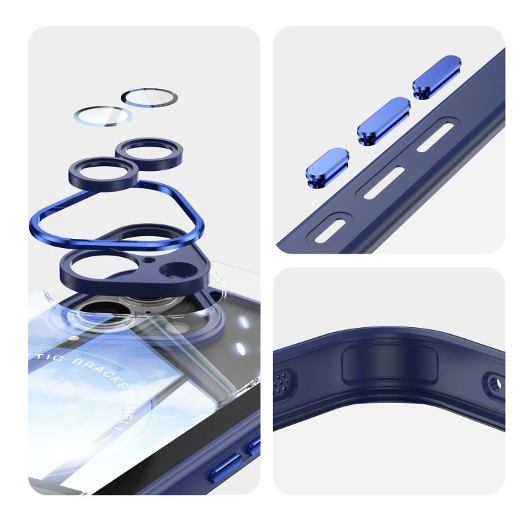 For iPhone 16 Plus 360 Holder Magsafe Acrylic Hybrid TPU Phone Case(Blue) by buy2fix