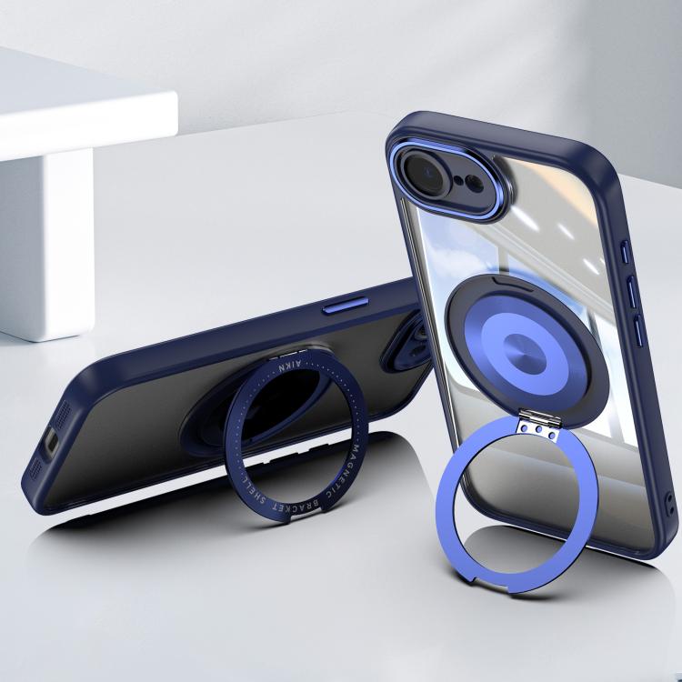 For iPhone 16e 360 Holder Magsafe Acrylic Hybrid TPU Phone Case(Blue) - iPhone 16e Cases by buy2fix | Online Shopping UK | buy2fix