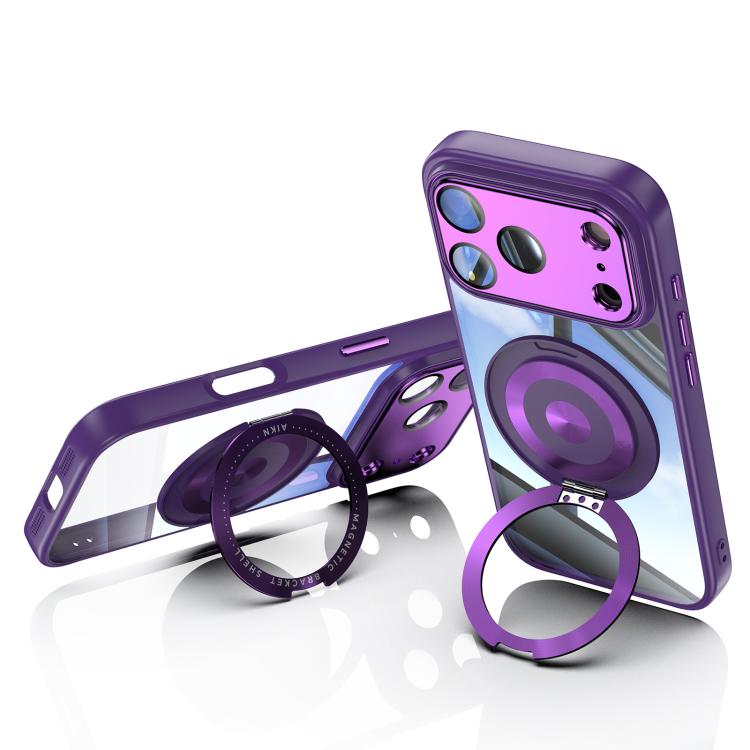 For iPhone 17 Pro 360 Holder Magsafe Acrylic Hybrid TPU Phone Case(Purple) - iPhone 17 Pro Cases by buy2fix | Online Shopping UK | buy2fix