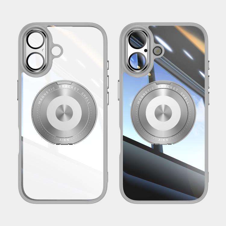 For iPhone 17 360 Holder Magsafe Acrylic Hybrid TPU Phone Case(Grey) - iPhone 17 Cases by buy2fix | Online Shopping UK | buy2fix