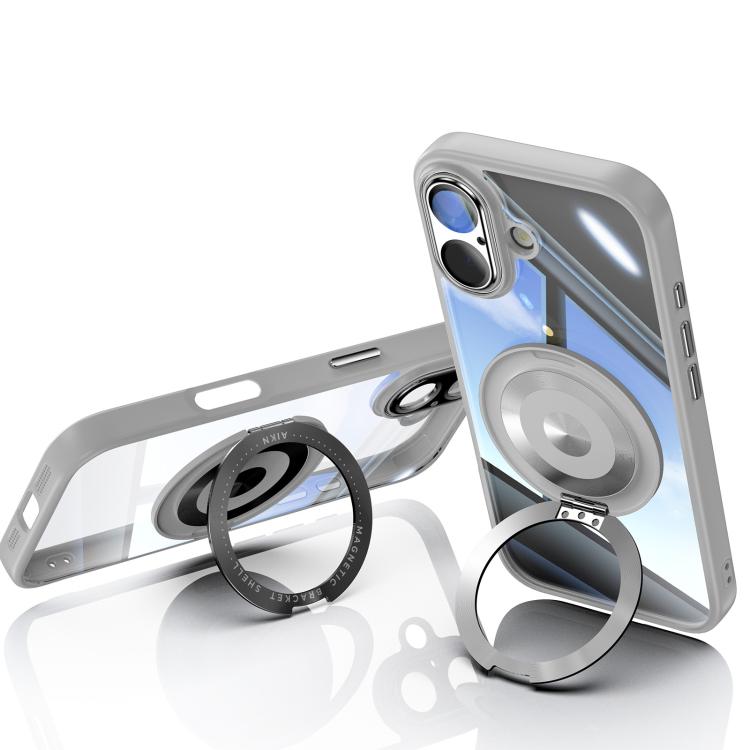 For iPhone 17 360 Holder Magsafe Acrylic Hybrid TPU Phone Case(Grey) - iPhone 17 Cases by buy2fix | Online Shopping UK | buy2fix