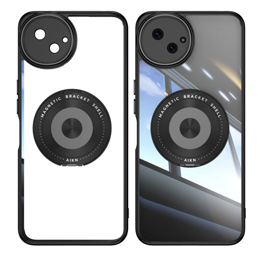 For Sharp Aquos Wish4 5G 360 Holder Magsafe Acrylic Hybrid TPU Phone Case(Black) by buy2fix