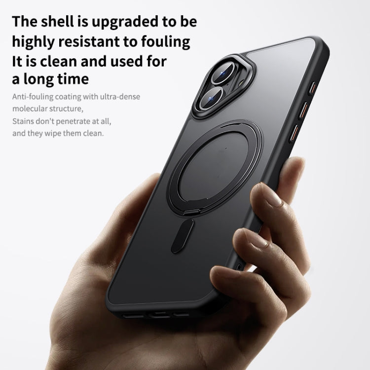 For iPhone 16 Plus 360 Rotating MagSafe Magnetic Frosted Phone Case(Black) by buy2fix