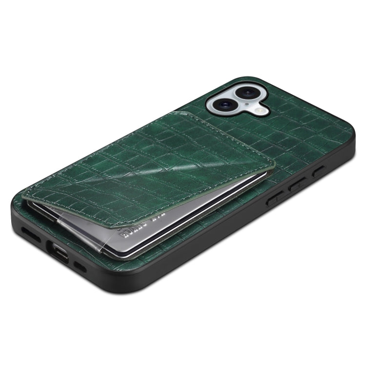 For iPhone 16 Plus Imitation Crocodile Leather Back Phone Case with Holder(Green) by buy2fix