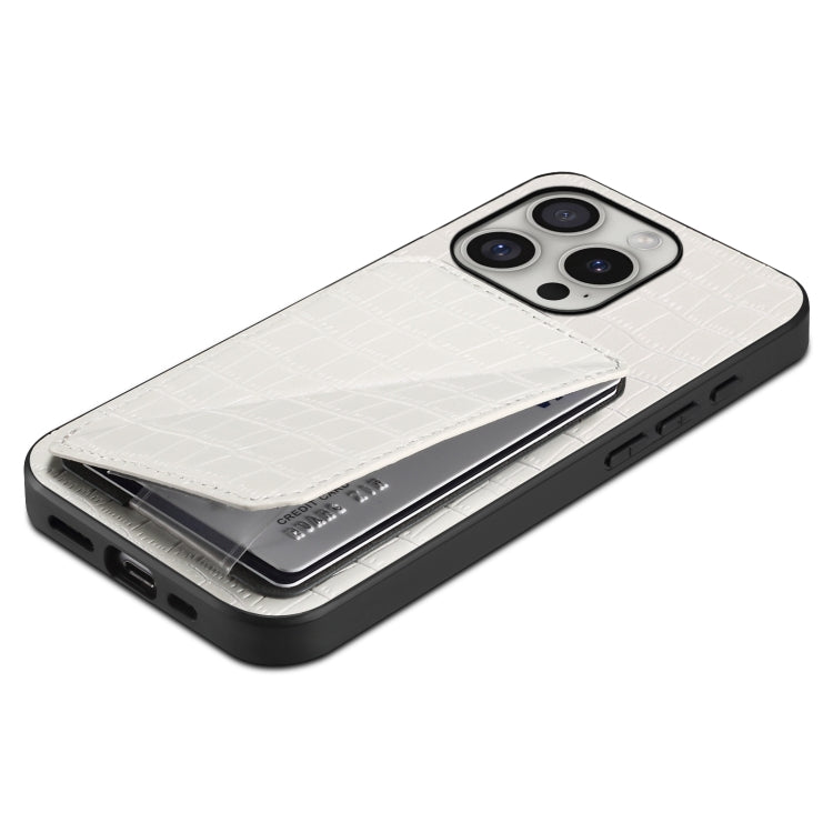 For iPhone 16 Pro Max Imitation Crocodile Leather Back Phone Case with Holder(White) by buy2fix