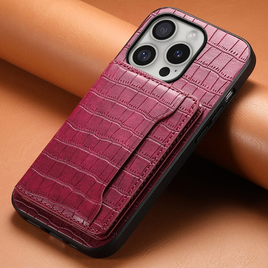 For iPhone 16 Pro Crocodile Texture Card Bag Design Full Coverage Phone Case(Red) by buy2fix