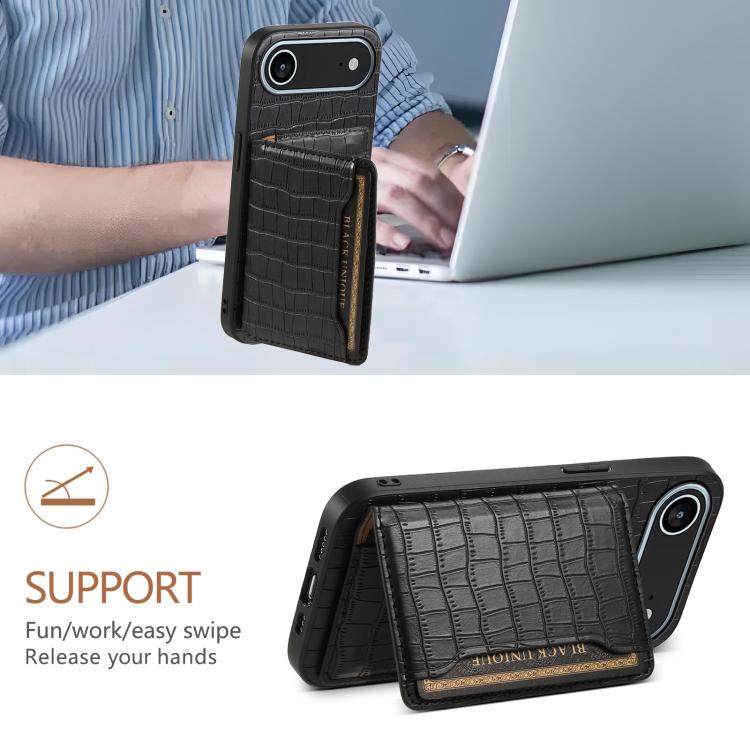 For iPhone Air Crocodile Texture Card Bag Design Full Coverage Phone Case(Black) - iPhone Air Cases by buy2fix | Online Shopping UK | buy2fix