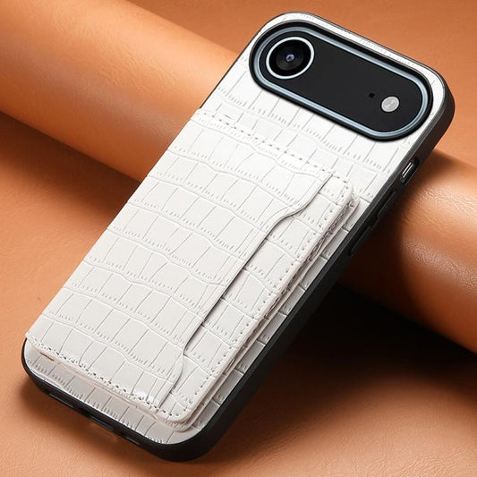 For iPhone Air Crocodile Texture Card Bag Design Full Coverage Phone Case(White) - iPhone Air Cases by buy2fix | Online Shopping UK | buy2fix