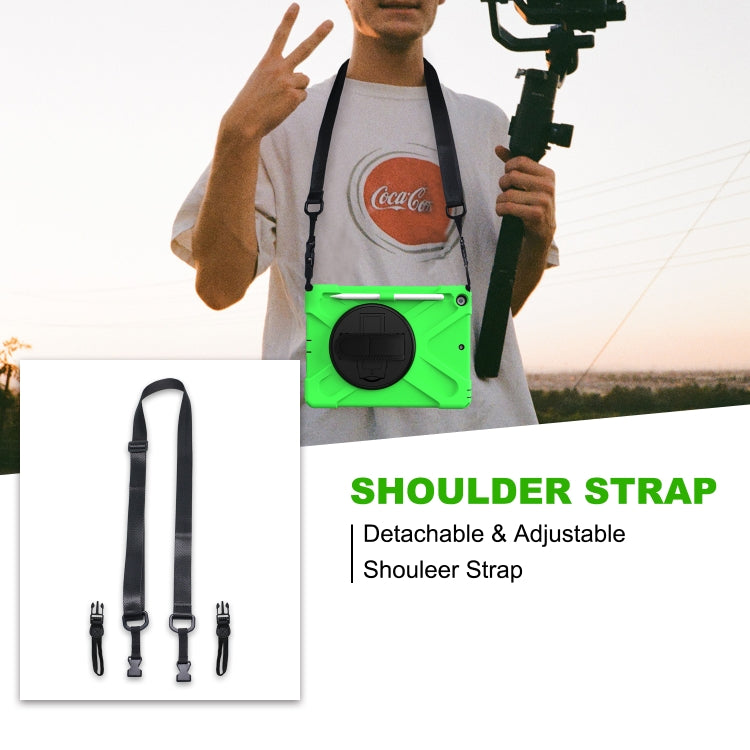 For iPad 10.2 2021 / 2020 / 2019 Shockproof Colorful Silicone + PC Protective Case with Holder & Shoulder Strap & Hand Strap & Pen Slot(Green) - iPad 10.2 Cases by buy2fix | Online Shopping UK | buy2fix