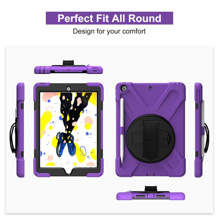 For iPad 10.2 2021 / 2020 / 2019 Shockproof Colorful Silicone + PC Protective Case with Holder & Shoulder Strap & Hand Strap & Pen Slot(Purple) - iPad 10.2 Cases by buy2fix | Online Shopping UK | buy2fix