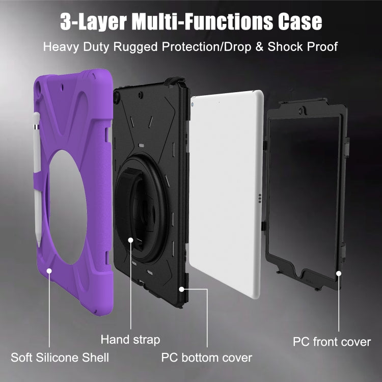 For iPad 10.2 2021 / 2020 / 2019 Shockproof Colorful Silicone + PC Protective Case with Holder & Shoulder Strap & Hand Strap & Pen Slot(Purple) - iPad 10.2 Cases by buy2fix | Online Shopping UK | buy2fix