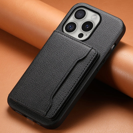For iPhone 16 Pro Calf Texture Card Bag Design Full Coverage Phone Case(Black) by buy2fix