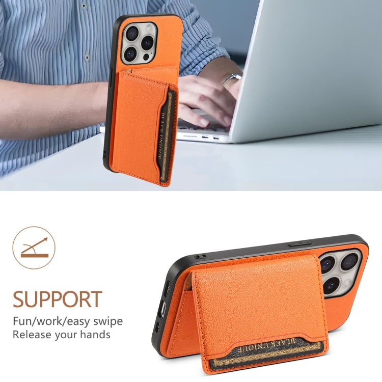 For iPhone 16 Pro Calf Texture Card Bag Design Full Coverage Phone Case(Orange) by buy2fix