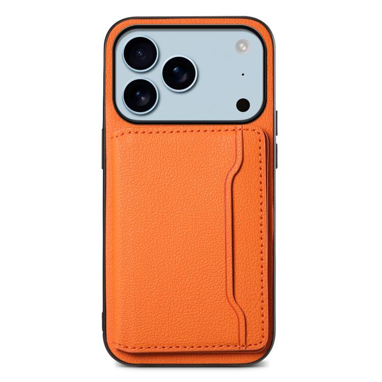 For iPhone 17 Pro Calf Texture Card Bag Design Full Coverage Phone Case(Orange) - iPhone Air Cases by buy2fix | Online Shopping UK | buy2fix