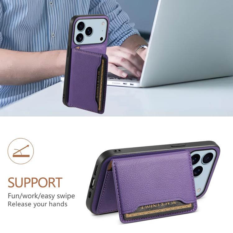 For iPhone 17 Pro Calf Texture Card Bag Design Full Coverage Phone Case(Purple) - iPhone 17 Pro Cases by buy2fix | Online Shopping UK | buy2fix