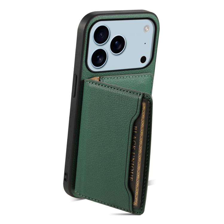 For iPhone 17 Pro Calf Texture Card Bag Design Full Coverage Phone Case(Green) - iPhone 17 Pro Cases by buy2fix | Online Shopping UK | buy2fix