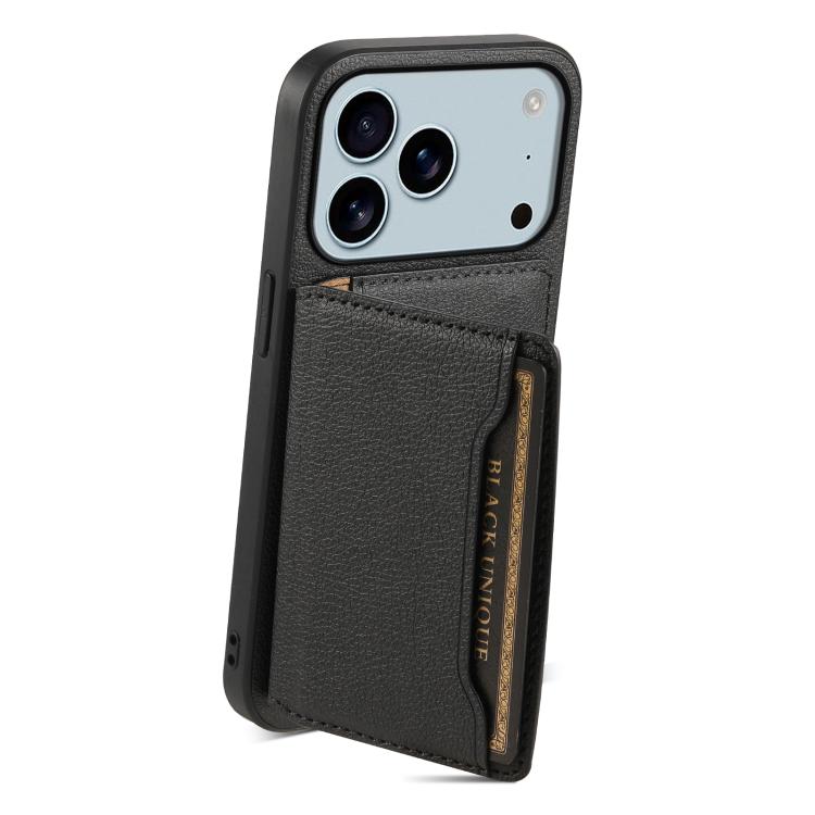For iPhone 17 Pro Max Calf Texture Card Bag Design Full Coverage Phone Case(Black) - iPhone Air Cases by buy2fix | Online Shopping UK | buy2fix
