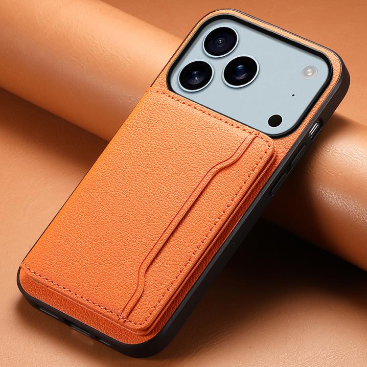 For iPhone 17 Pro Max Calf Texture Card Bag Design Full Coverage Phone Case(Orange) - iPhone 17 Pro Max Cases by buy2fix | Online Shopping UK | buy2fix