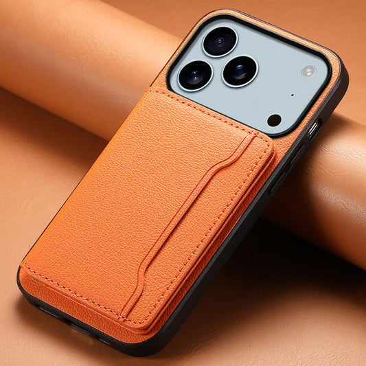For iPhone 17 Pro Max Calf Texture Card Bag Design Full Coverage Phone Case(Orange) - iPhone 17 Pro Max Cases by buy2fix | Online Shopping UK | buy2fix