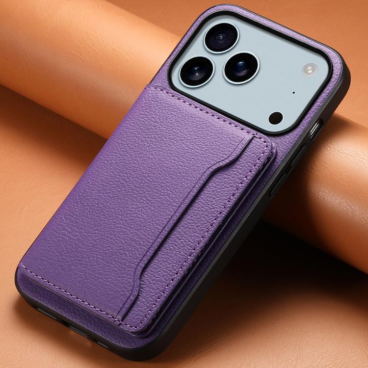 For iPhone 17 Pro Max Calf Texture Card Bag Design Full Coverage Phone Case(Purple) - iPhone 17 Pro Max Cases by buy2fix | Online Shopping UK | buy2fix