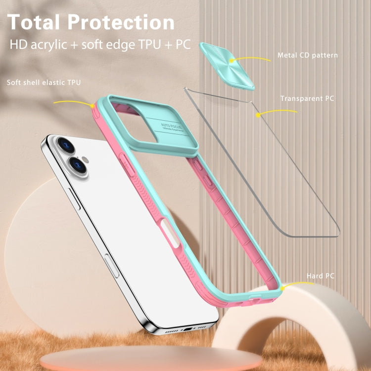 For iPhone 16 Pro Sliding Camshield Acrylic Hybrid TPU Phone Case(Blue Pink) by buy2fix
