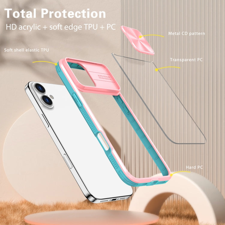 For iPhone 16 Pro Max Sliding Camshield Acrylic Hybrid TPU Phone Case(Pink Cyan) by buy2fix