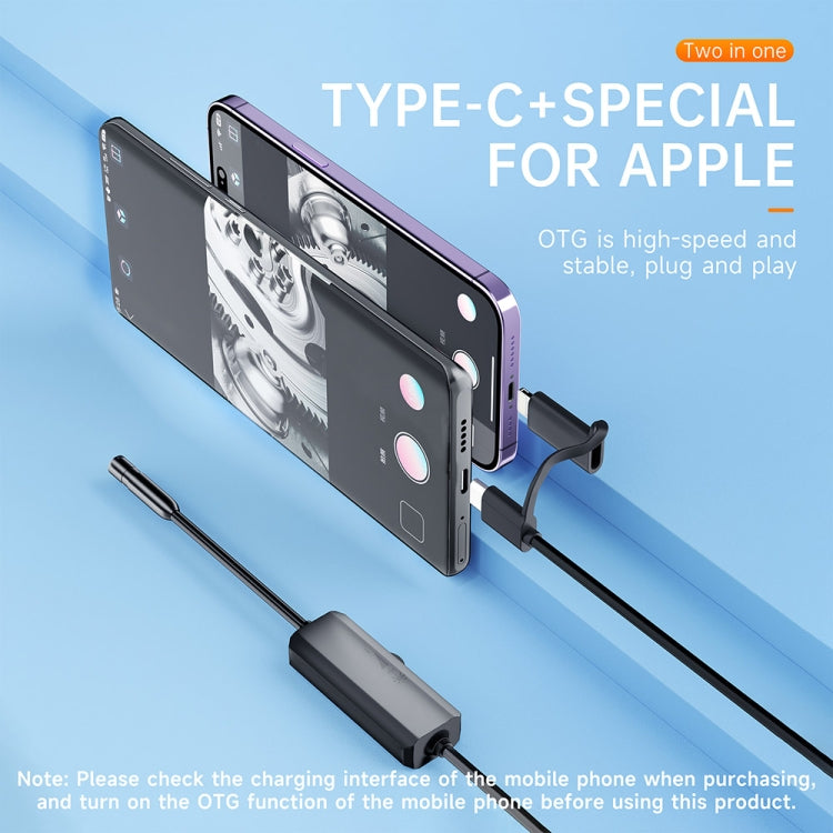 AN112 2 in 1 USB-C / Type-C + 8 Pin Interface 8mm HD Industry Endoscope, Length:10m Hard Tube - by buy2fix | Online Shopping UK | buy2fix