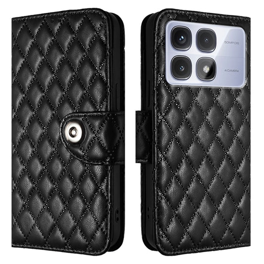 For Redmi K70 Ultra 5G Global Rhombic Texture Flip Leather Phone Case with Lanyard(Black) by buy2fix