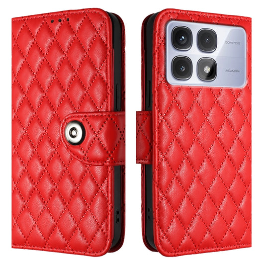 For Redmi K70 Ultra 5G Global Rhombic Texture Flip Leather Phone Case with Lanyard(Red) by buy2fix