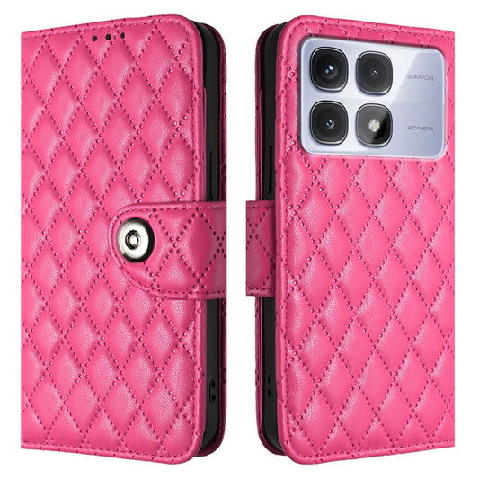 For Redmi K70 Ultra 5G Global Rhombic Texture Flip Leather Phone Case with Lanyard(Rose Red) by buy2fix