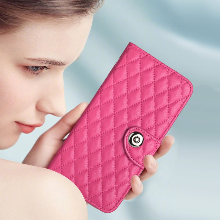 For Redmi K70 Ultra 5G Global Rhombic Texture Flip Leather Phone Case with Lanyard(Rose Red) by buy2fix