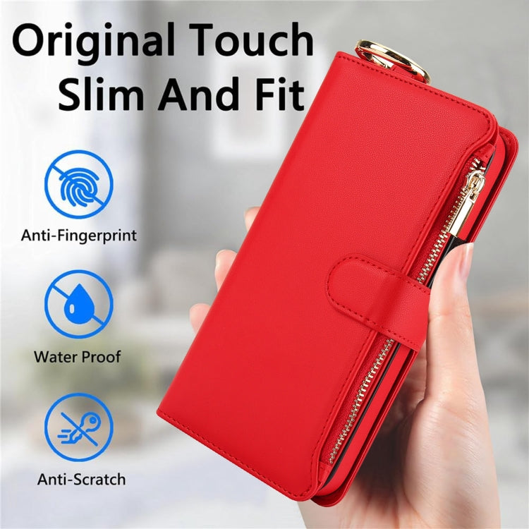 For iPhone 15 Pro Crossbody Ring Multifunctional Wallet Leather Phone Case(Red) - iPhone 15 Pro Cases by buy2fix | Online Shopping UK | buy2fix
