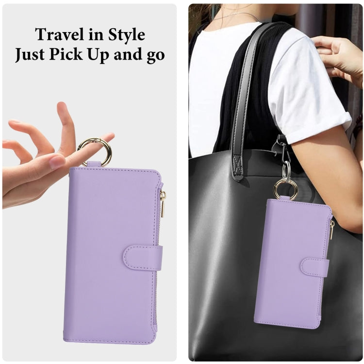 For iPhone 15 Pro Crossbody Ring Multifunctional Wallet Leather Phone Case(Purple) - iPhone 15 Pro Cases by buy2fix | Online Shopping UK | buy2fix