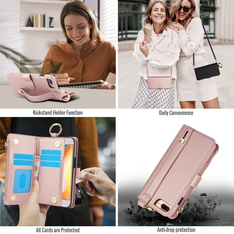 For iPhone 7 / 8 / SE 2022 Crossbody Ring Multifunctional Wallet Leather Phone Case(Rose Gold) - iPhone SE 2022 / 2020 / 8 / 7 Cases by buy2fix | Online Shopping UK | buy2fix
