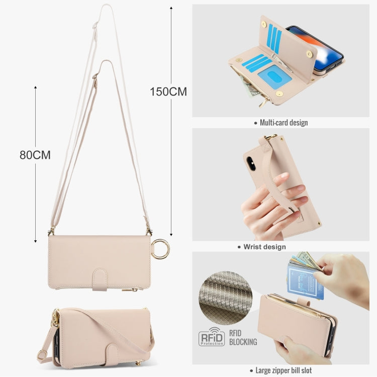 For iPhone X / XS Crossbody Ring Multifunctional Wallet Leather Phone Case(White) - More iPhone Cases by buy2fix | Online Shopping UK | buy2fix