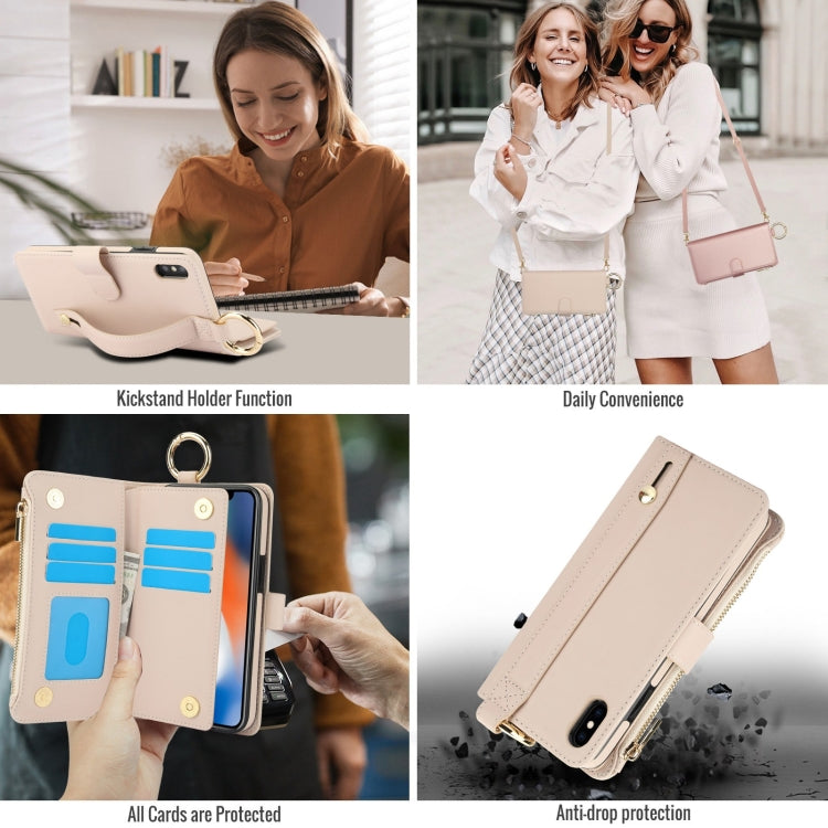 For iPhone X / XS Crossbody Ring Multifunctional Wallet Leather Phone Case(White) - More iPhone Cases by buy2fix | Online Shopping UK | buy2fix