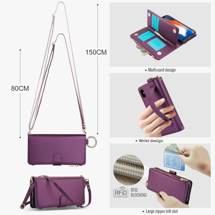 For iPhone XR Crossbody Ring Multifunctional Wallet Leather Phone Case(Dark Purple) - More iPhone Cases by buy2fix | Online Shopping UK | buy2fix