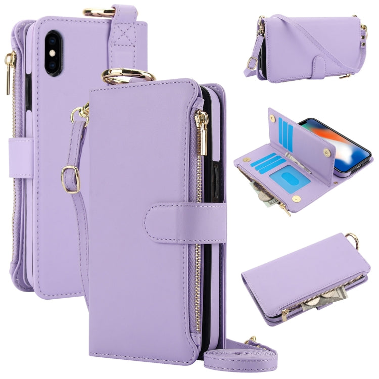 For iPhone XS Max Crossbody Ring Multifunctional Wallet Leather Phone Case(Purple) - More iPhone Cases by buy2fix | Online Shopping UK | buy2fix