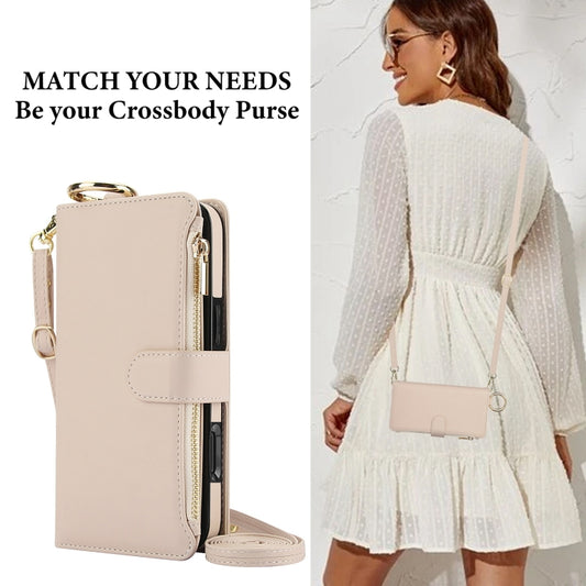 For iPhone 16 Pro Crossbody Ring Multifunctional Wallet Leather Phone Case(White) by buy2fix